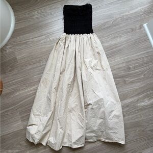 A.ren Women’s 100% Cotton Strapless Smocked Beige and Black Dress Sz S